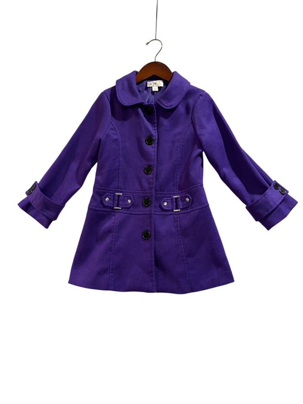 Vintage IZ Amy Byer Girls Size 5 Purple Button-Up Peacoat Belted Polyester